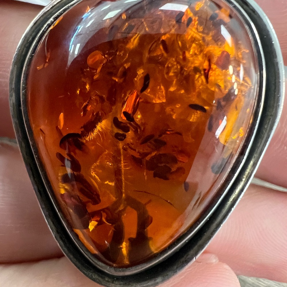 Vintage Sterling silver genuine Baltic amber pin brooch 14.5g